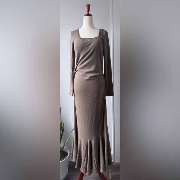 OGL Dresses & Skirts - OGL Taupe Long-Sleeve Maxi Dress with Square Neck